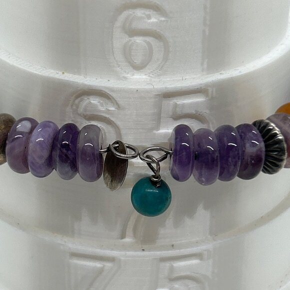 Vintage Carolyn Pollack Sterling Silver Multi Gemstone Memory Wire Bracelet 90s - Picture 12 of 13